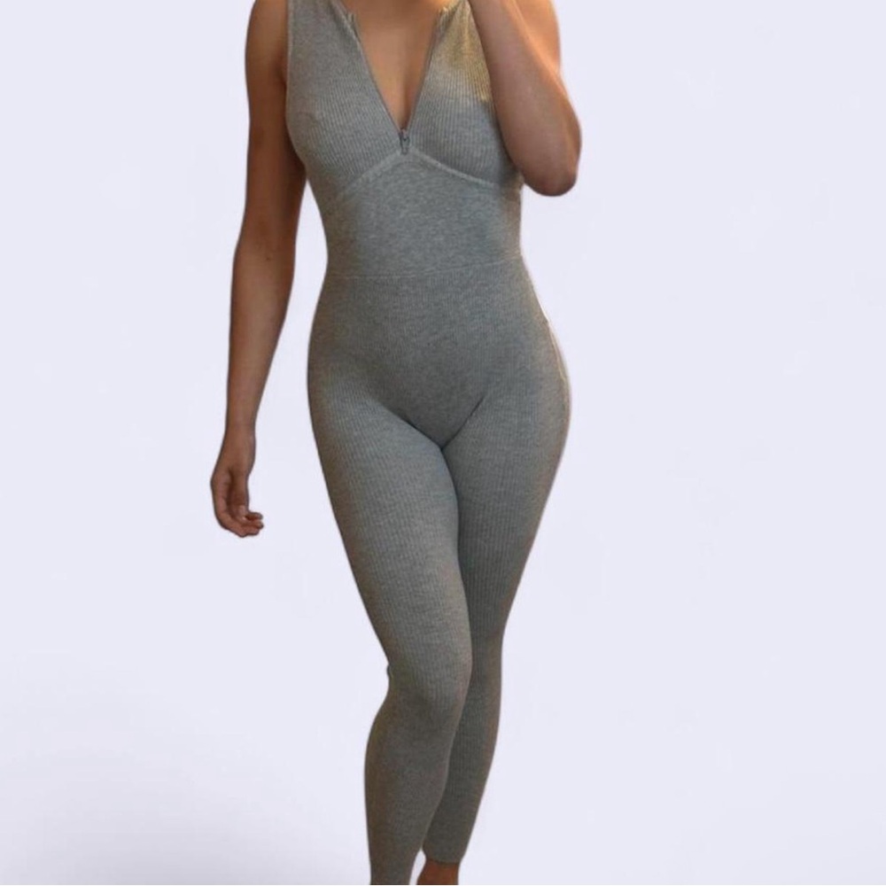 Fashion Nova Gray Ribbed Jumpsuit